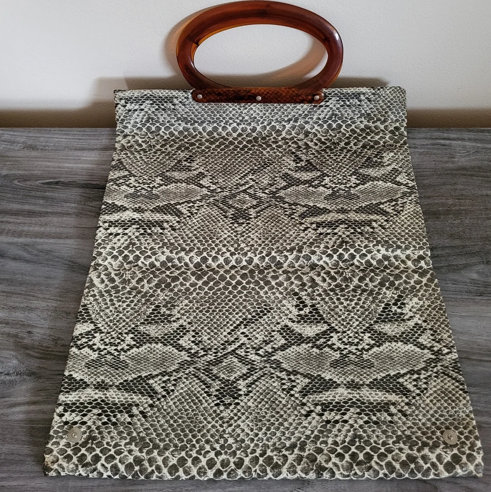Vintage Snakeskin Foldable Vinyl Tote/Shopper Bag Dual Top Handles